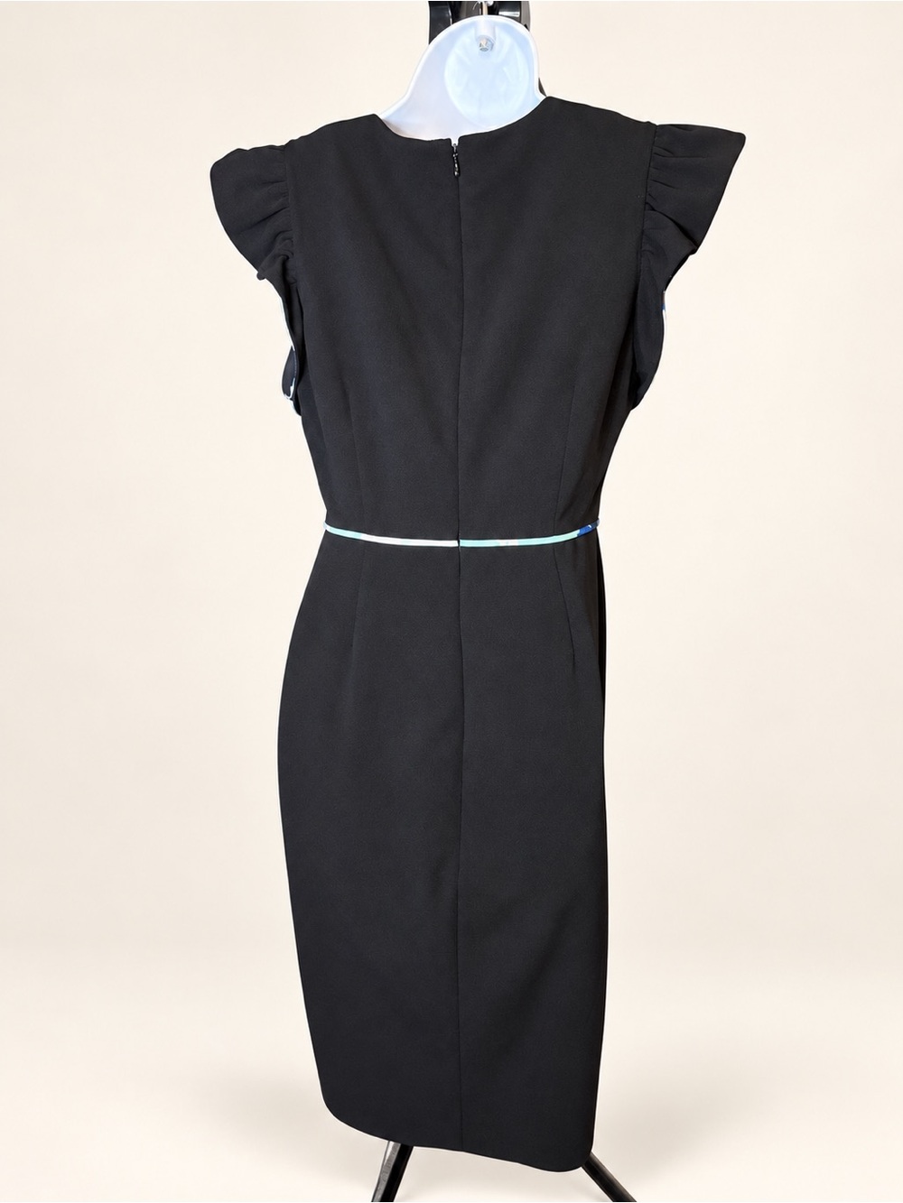 Calvin Klein Black Midi Sheath Dress with Flutter Sleeves - Picture 3 of 9